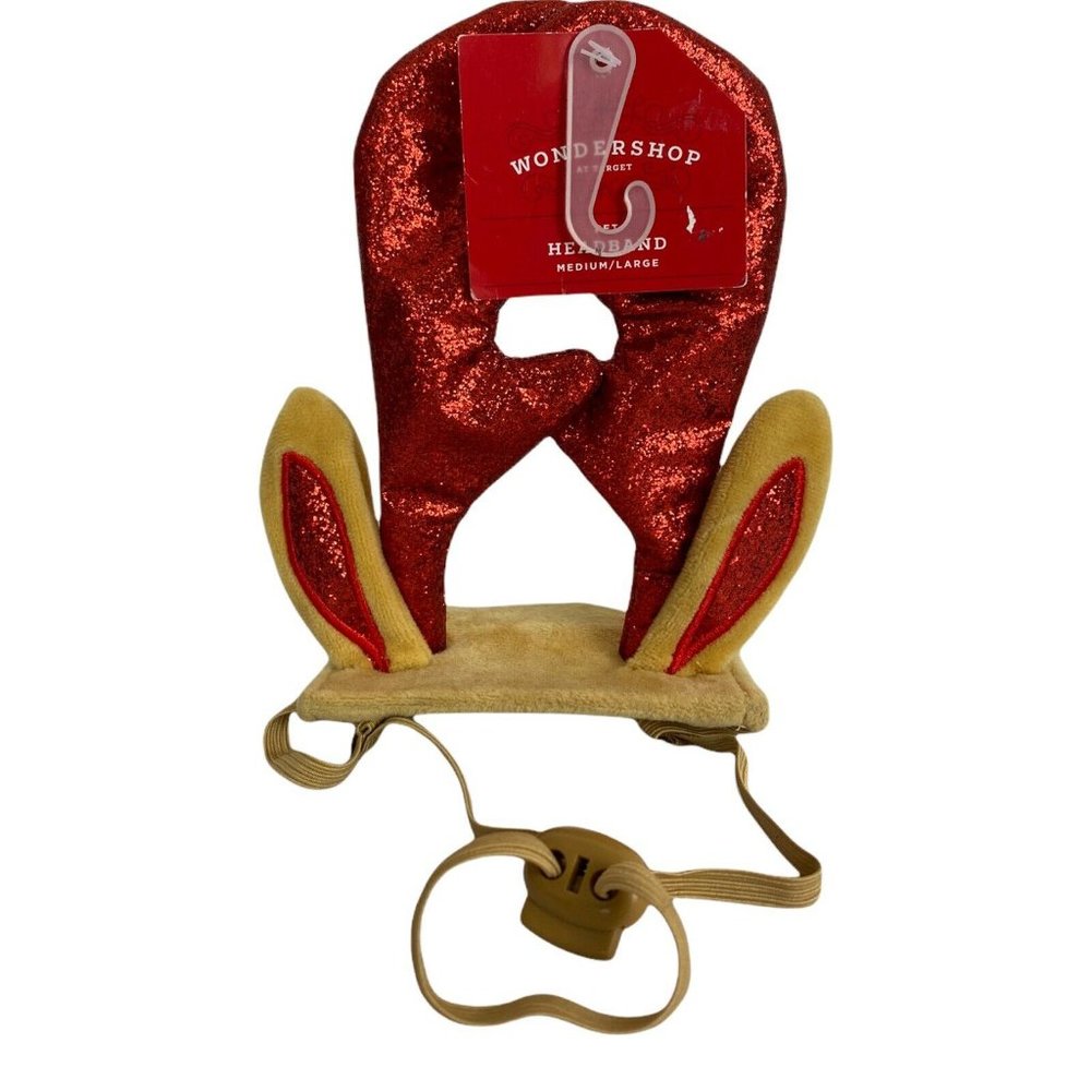 Wondershop Holiday Reindeer Pet Headband Size M/L Red Glitter Antlers Dog
